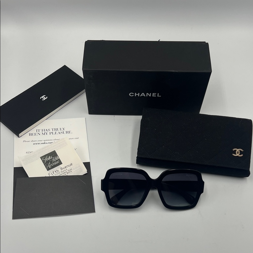 Chanel Black Sunglasses with box receipt CC